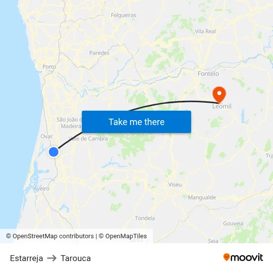 Estarreja to Tarouca map