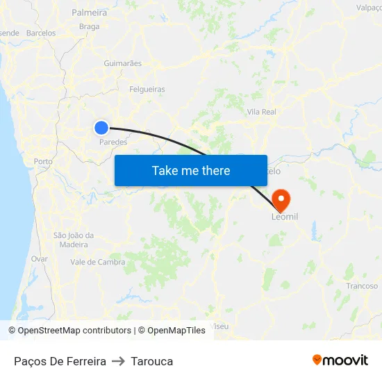 Paços De Ferreira to Tarouca map