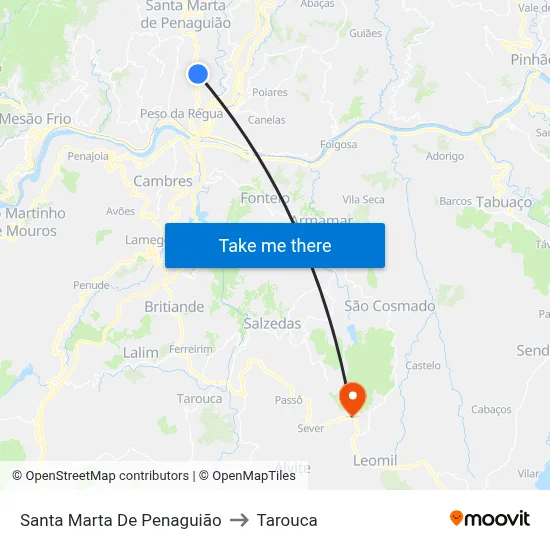 Santa Marta De Penaguião to Tarouca map
