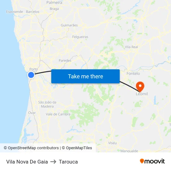 Vila Nova De Gaia to Tarouca map