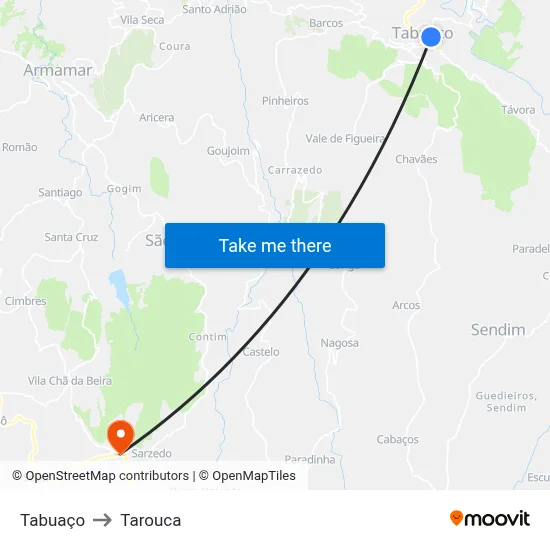 Tabuaço to Tarouca map