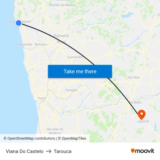 Viana Do Castelo to Tarouca map