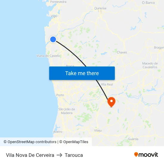 Vila Nova De Cerveira to Tarouca map