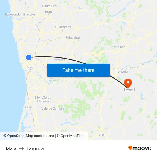 Maia to Tarouca map