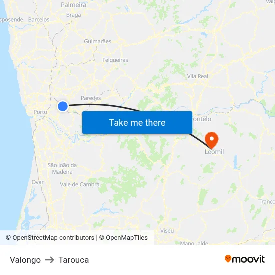 Valongo to Tarouca map