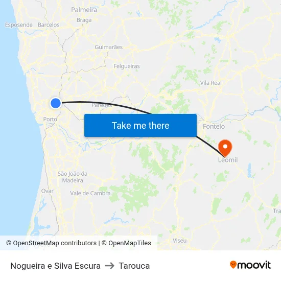 Nogueira e Silva Escura to Tarouca map