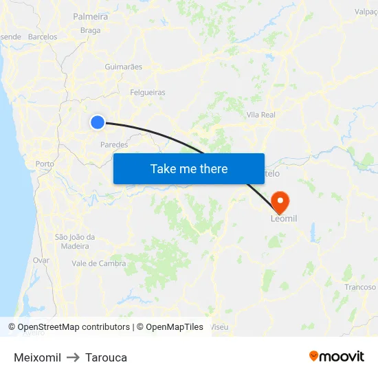 Meixomil to Tarouca map
