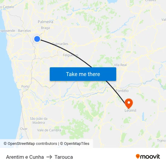 Arentim e Cunha to Tarouca map