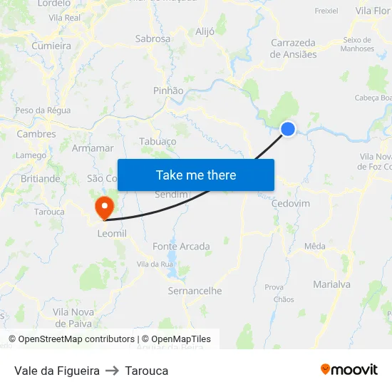 Vale da Figueira to Tarouca map