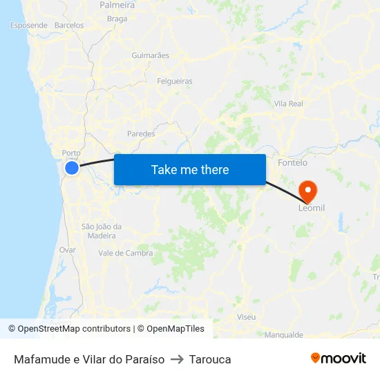 Mafamude e Vilar do Paraíso to Tarouca map