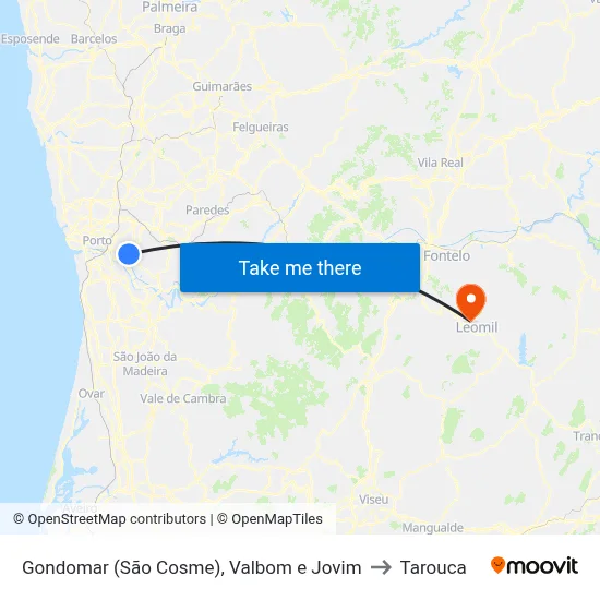 Gondomar (São Cosme), Valbom e Jovim to Tarouca map