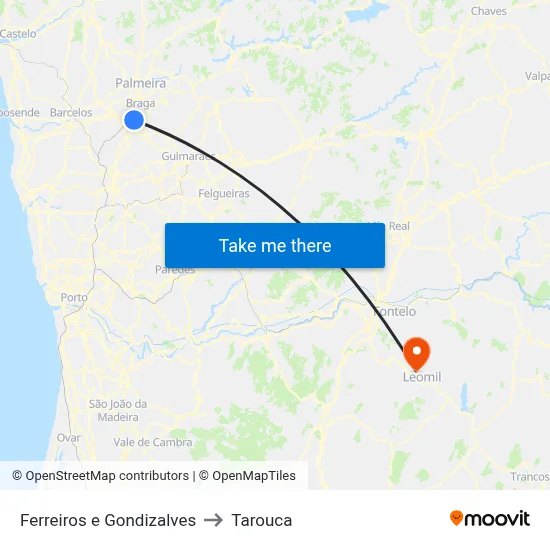 Ferreiros e Gondizalves to Tarouca map