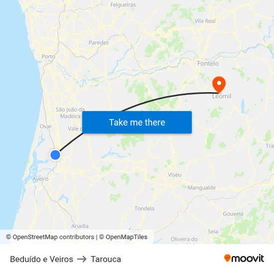 Beduído e Veiros to Tarouca map