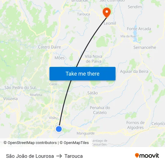 São João de Lourosa to Tarouca map