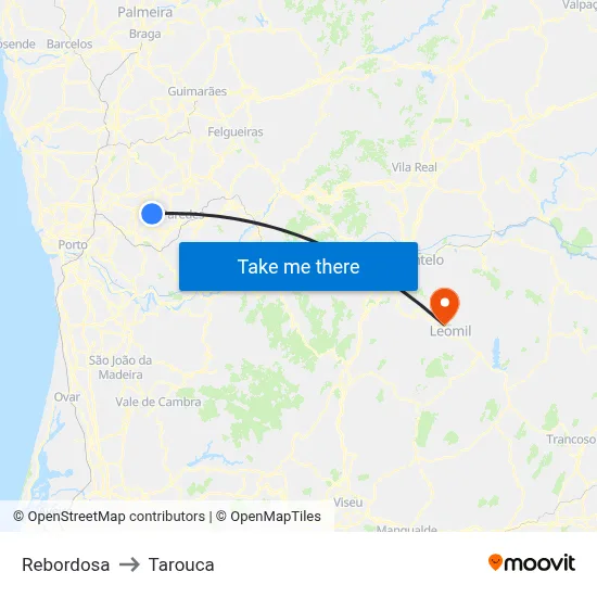 Rebordosa to Tarouca map