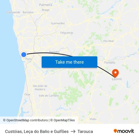 Custóias, Leça do Balio e Guifões to Tarouca map