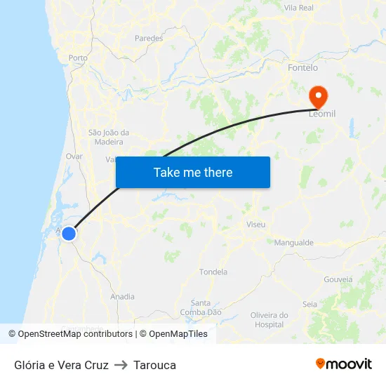 Glória e Vera Cruz to Tarouca map