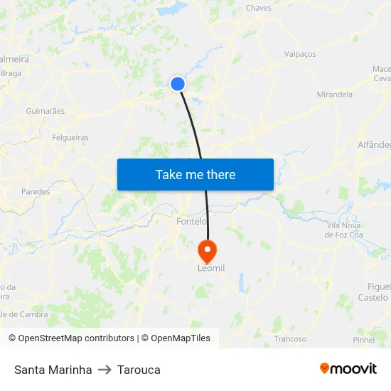 Santa Marinha to Tarouca map
