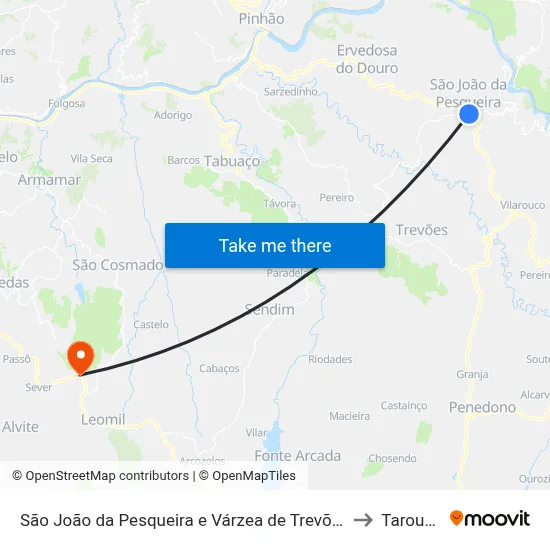 São João da Pesqueira e Várzea de Trevões to Tarouca map