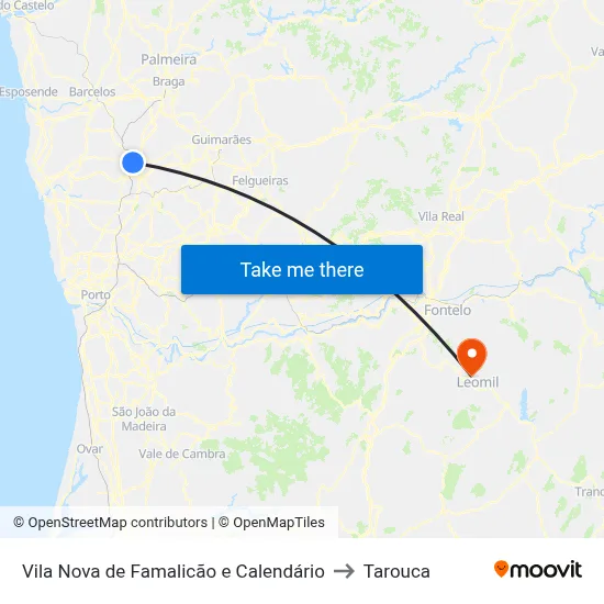 Vila Nova de Famalicão e Calendário to Tarouca map