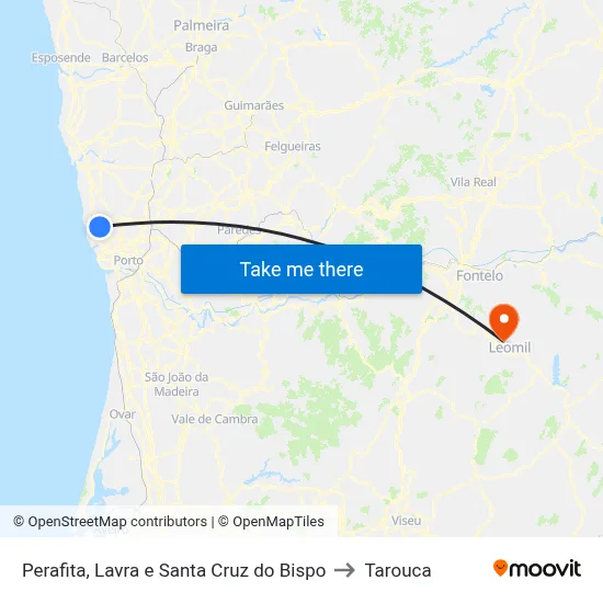 Perafita, Lavra e Santa Cruz do Bispo to Tarouca map