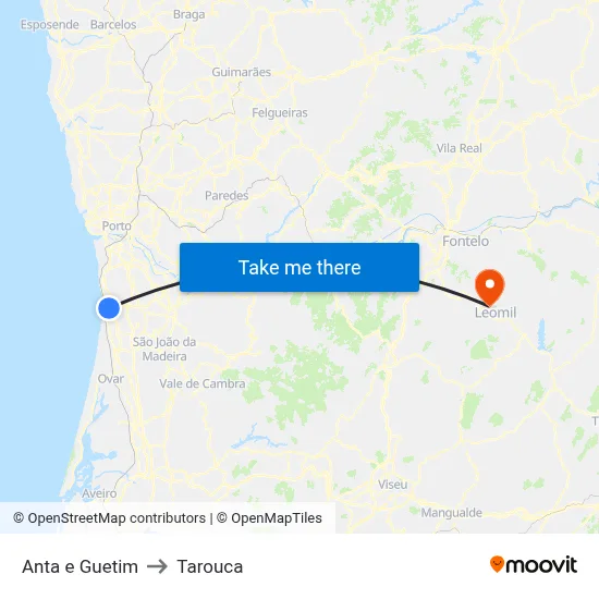 Anta e Guetim to Tarouca map