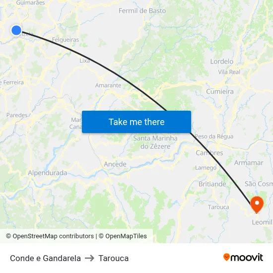 Conde e Gandarela to Tarouca map