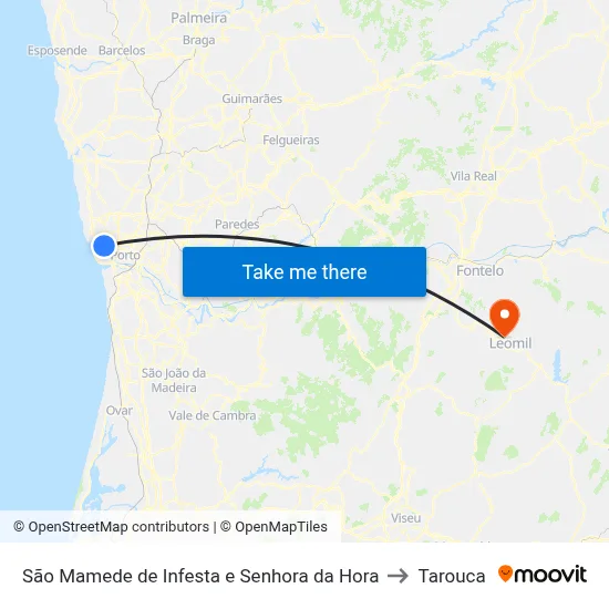 São Mamede de Infesta e Senhora da Hora to Tarouca map
