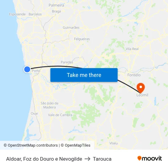 Aldoar, Foz do Douro e Nevogilde to Tarouca map