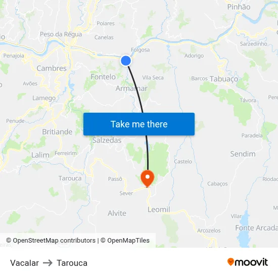 Vacalar to Tarouca map