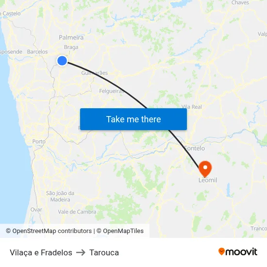 Vilaça e Fradelos to Tarouca map