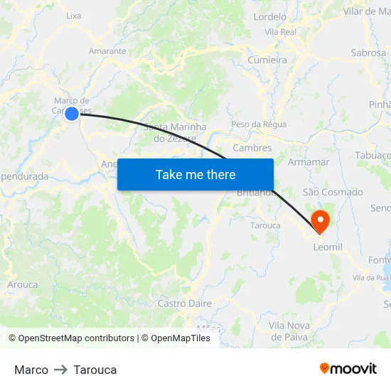 Marco to Tarouca map