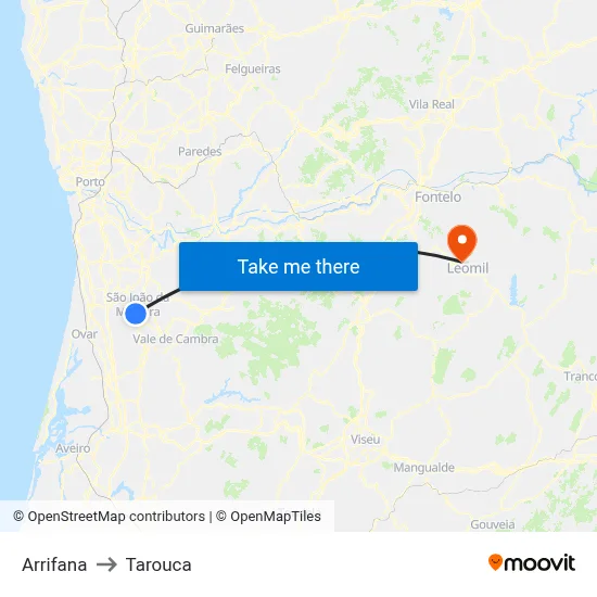 Arrifana to Tarouca map