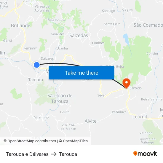 Tarouca e Dálvares to Tarouca map
