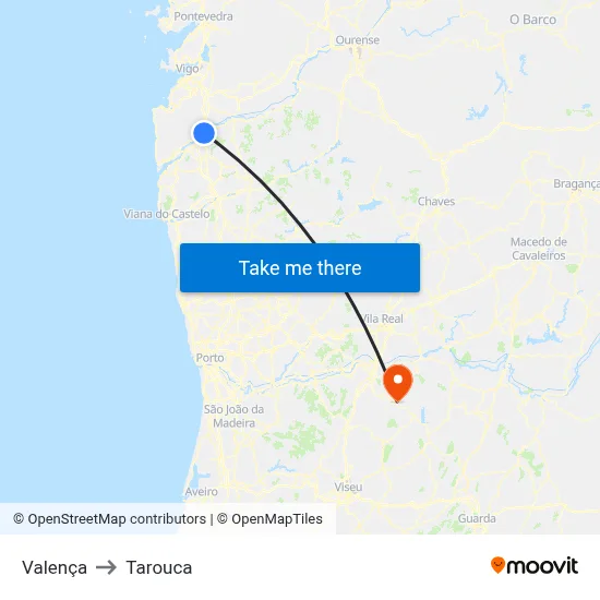 Valença to Tarouca map
