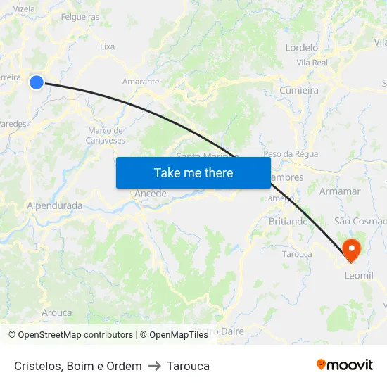 Cristelos, Boim e Ordem to Tarouca map