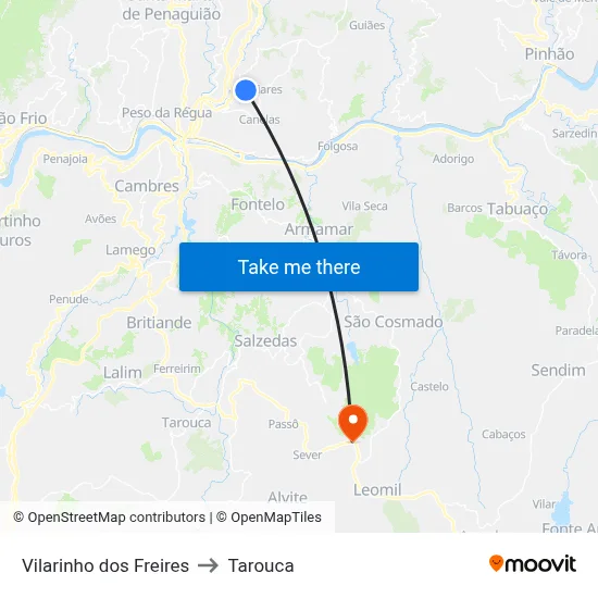 Vilarinho dos Freires to Tarouca map