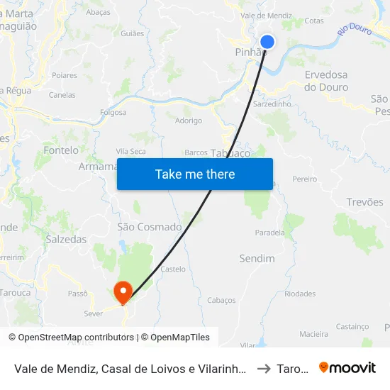 Vale de Mendiz, Casal de Loivos e Vilarinho de Cotas to Tarouca map
