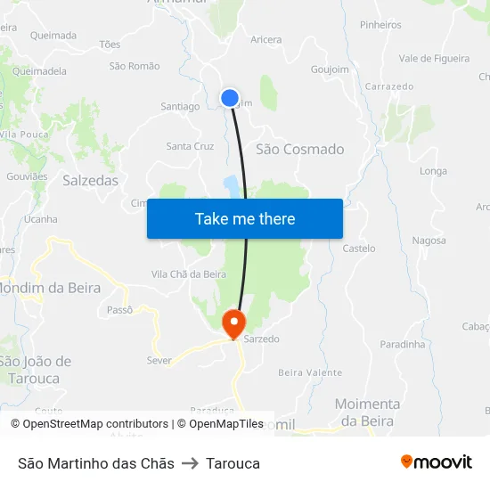 São Martinho das Chãs to Tarouca map