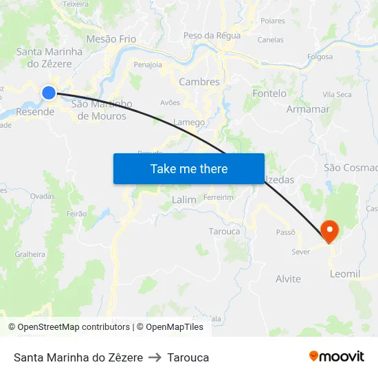 Santa Marinha do Zêzere to Tarouca map