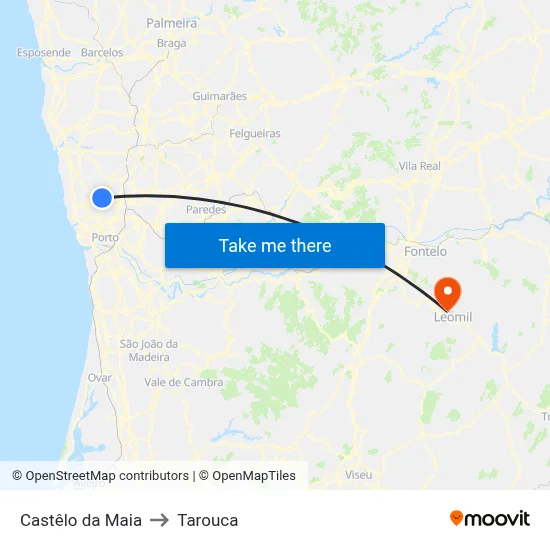 Castêlo da Maia to Tarouca map