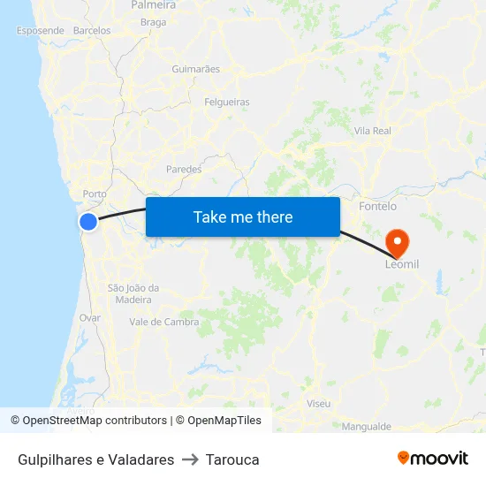 Gulpilhares e Valadares to Tarouca map