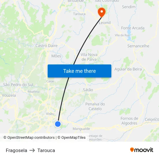 Fragosela to Tarouca map