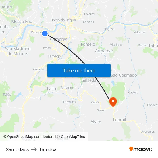Samodães to Tarouca map