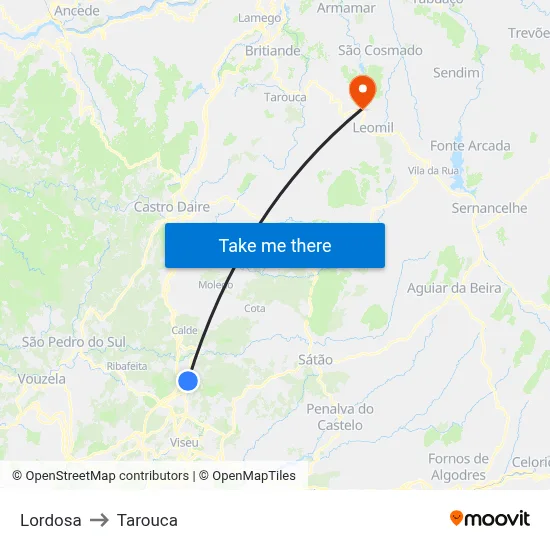 Lordosa to Tarouca map