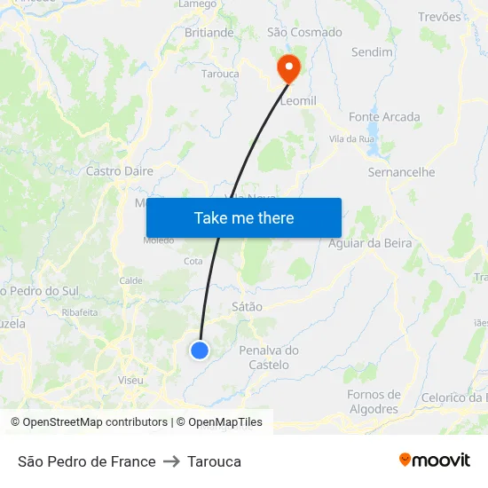 São Pedro de France to Tarouca map