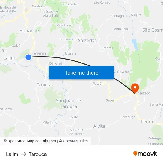 Lalim to Tarouca map