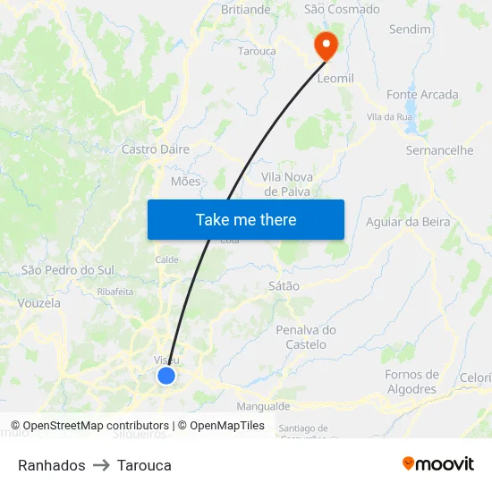Ranhados to Tarouca map