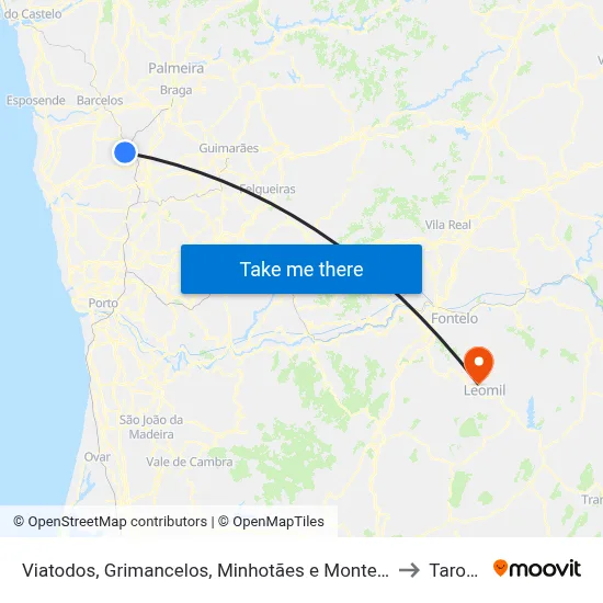 Viatodos, Grimancelos, Minhotães e Monte de Fralães to Tarouca map