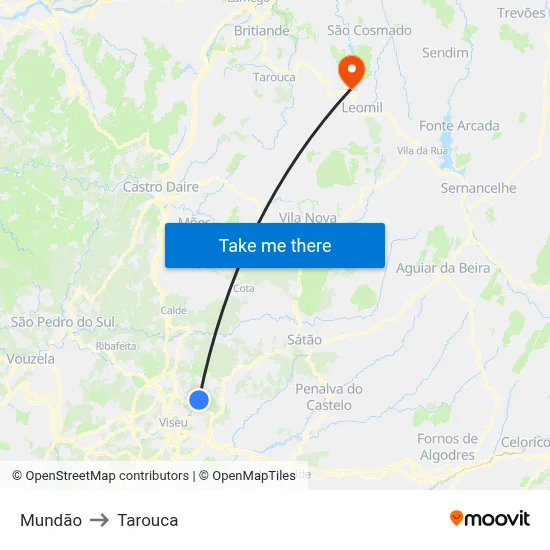 Mundão to Tarouca map